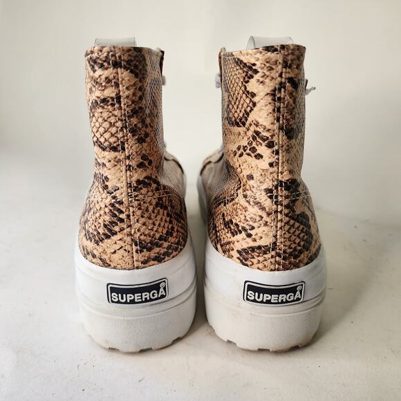 Superga Hi-Top Platform Sneakers Women's 38/7.5 Brown Reptile Leather NWOB - Picture 5 of 8
